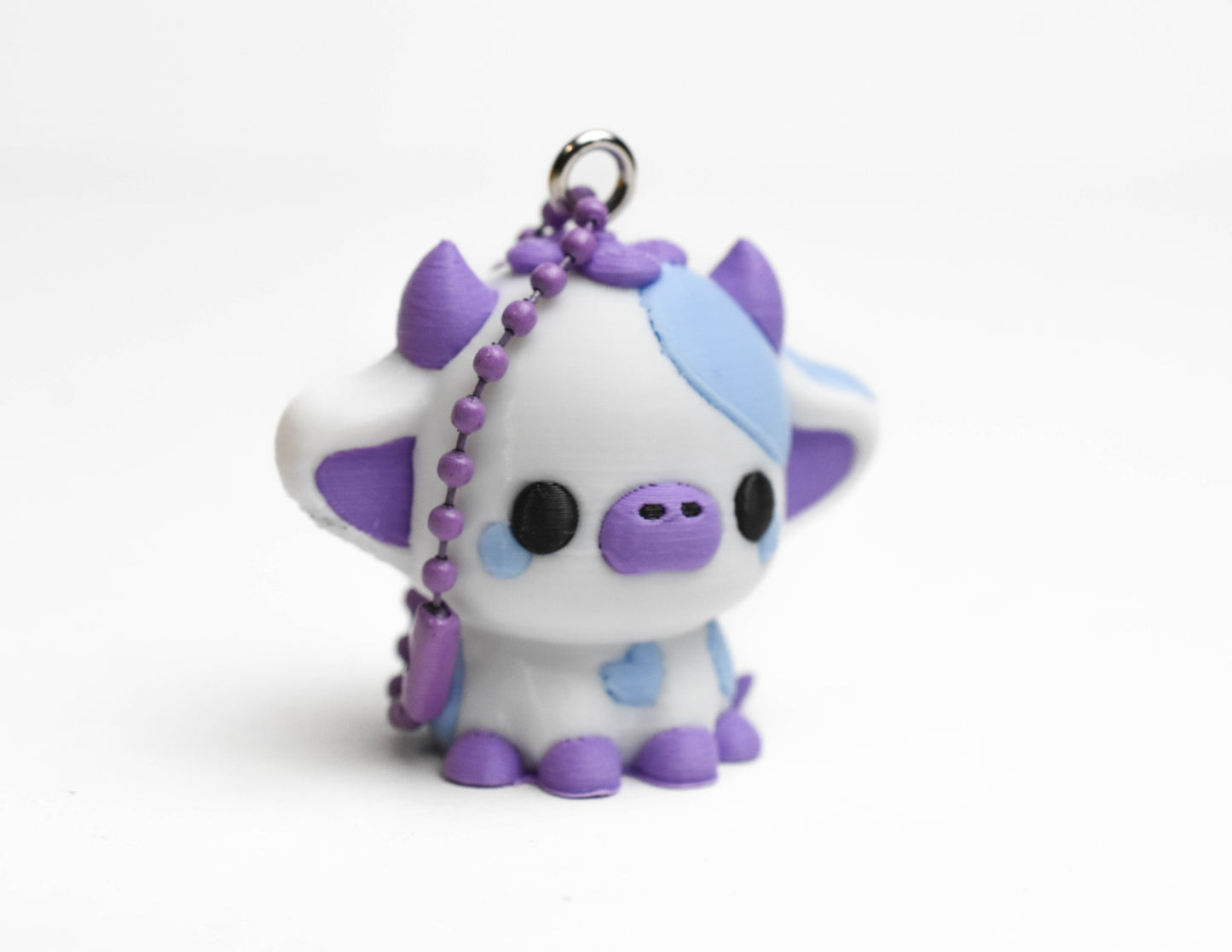 Blueberry Bliss Cow Aesthetic 3D Printed Keychain - Kawaii & Pastel Bag Charm🫐🐮💜🔑